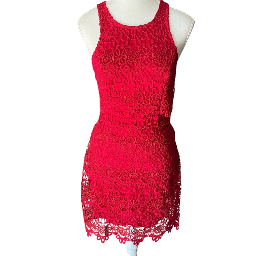 Hollister Women’s S Red Lined‎ Lace Sleeveless Fit Flare Dress Open Back Cut Out